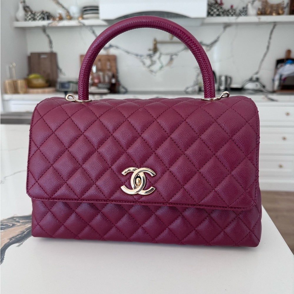 Chanel coco handle bag in cherry burgundy full set collection 21 A